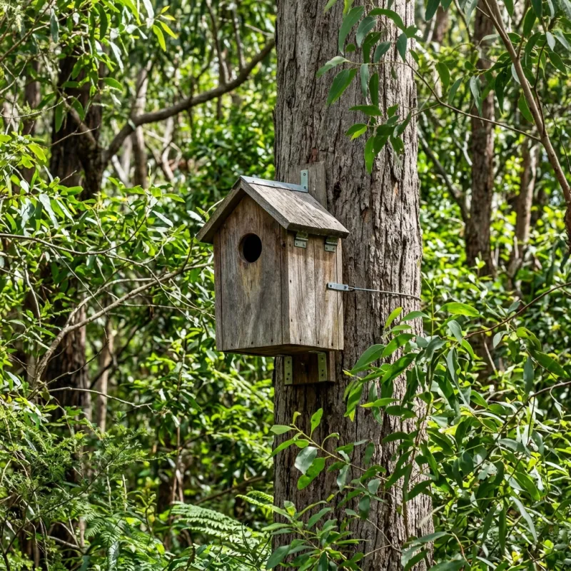 Animal nesting box installed as a humane alternative to a Braeside roof cavity