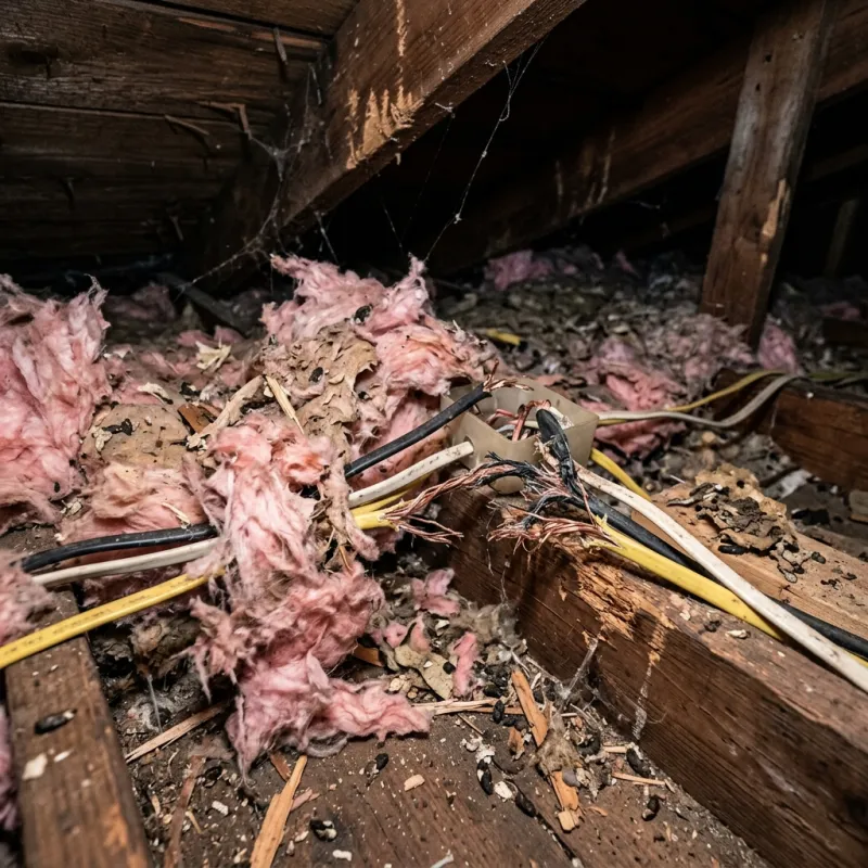 Contaminated ceiling insulation being assessed in a Braeside roof space