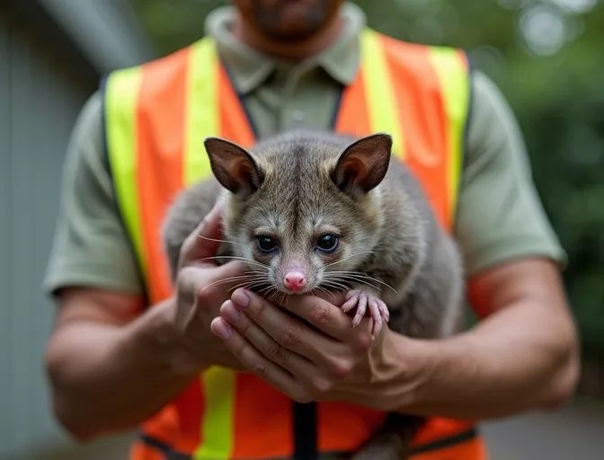 Animal handler safely recovering a deceased possum in Braeside